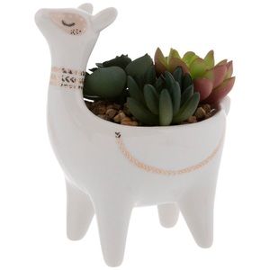 Llama Planter with Faux Succulents